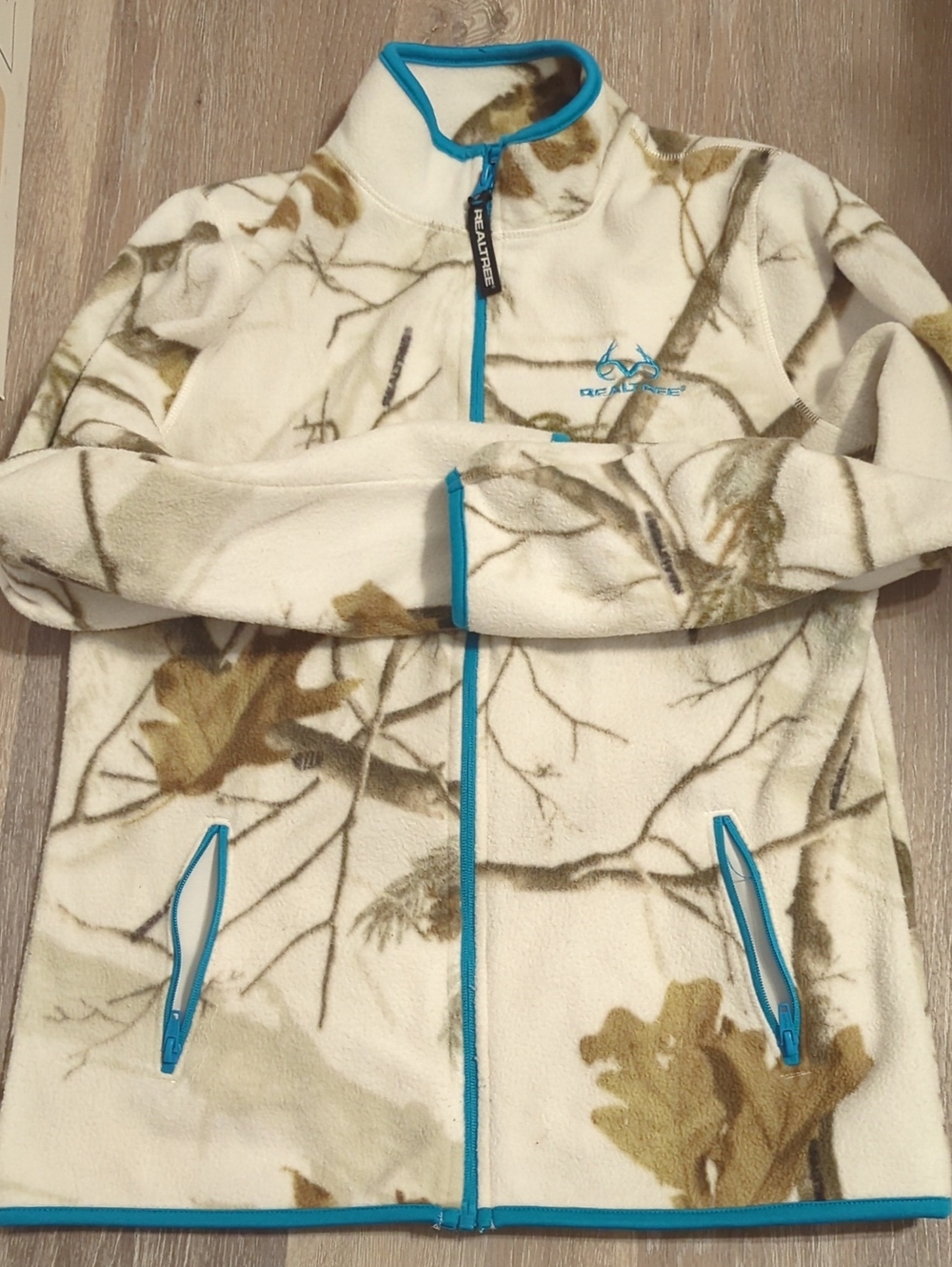 Realtree Cream Camo Fleece Jacket with Teal Trim